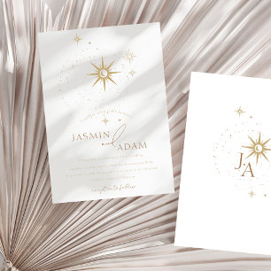 Invitation Mariage Minimaliste Élégant Étoiles Célestes Or