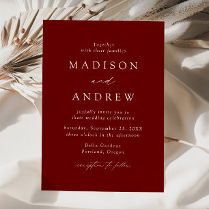 Invitation Mariage Minimaliste Élégant Moderne Rouge Vin