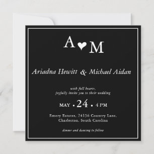 Invitation Mariage Minimaliste Élégant Noir 