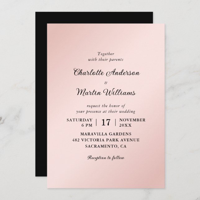 Invitation Mariage minimaliste élégant rose vif (Devant / Derrière)