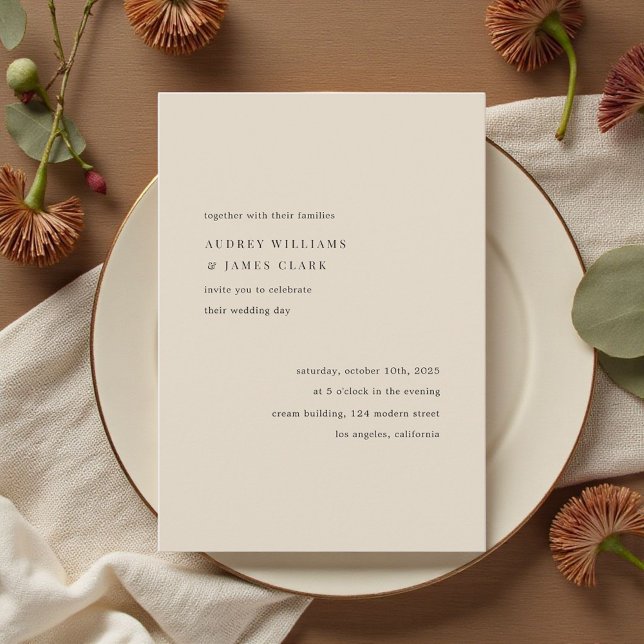 Invitation Mariage Minimaliste Élégant Simple Beige (Créateur téléchargé)