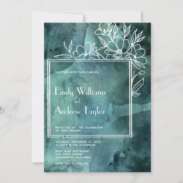 Invitation Mariage minimaliste Emerald magnolia (Devant)