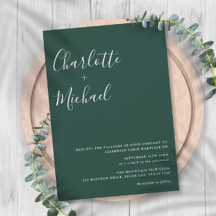 Invitation Mariage Minimaliste Émeraude Vert Script Signature