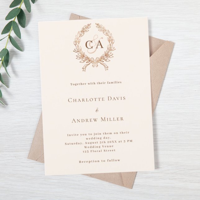 Invitation Mariage minimaliste en crête beige (Créateur téléchargé)