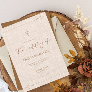 Invitation Mariage minimaliste en faux lin en terre cuite