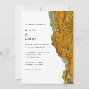 Invitation Mariage minimaliste en marbre jaune or et aqua