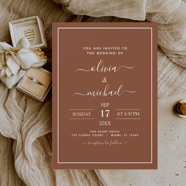 Invitation Mariage minimaliste en terre cuite Boho (Créateur téléchargé)
