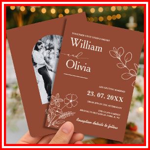 Invitation Mariage minimaliste en terre cuite brûlé Orange Bo