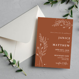 Invitation Mariage minimaliste en terre cuite brûlé Orange Bo