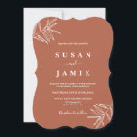 Invitation Mariage minimaliste en terre cuite moderne<br><div class="desc">Moderne en terre cuite couleur solide minimaliste simple faire-part de mariage blanc et or</div>