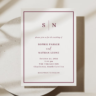 Invitation Mariage Minimaliste et Chic avec Bordure Bourguign