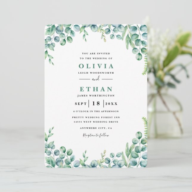 Invitation Mariage Minimaliste Eucalyptus (Debout devant)