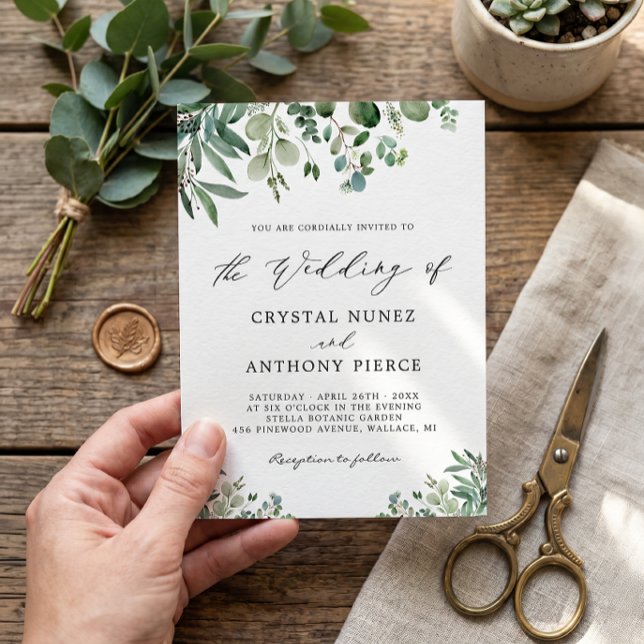 Invitation Mariage Minimaliste Feuilles d'Eucalyptus (Créateur téléchargé)