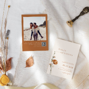 Invitation Mariage Minimaliste Fleur Sauvage Photo Orange Brû