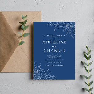 Invitation Mariage Minimaliste Fleur Simple 1 Bleu Vrai