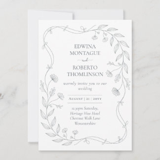 Invitation Mariage Minimaliste Floral Dessiné à la Main Patri