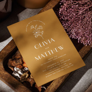 Invitation Mariage minimaliste floral élégant et jaune moutar