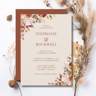 Invitation Mariage Minimaliste Floral Terracotta Orange Brûlé