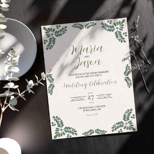 Invitation Mariage minimaliste floral vert Talavera mexicain