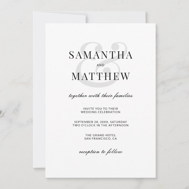 Invitation Mariage minimaliste formel classique (Devant)