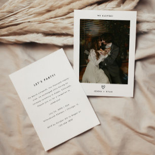 Invitation Mariage minimaliste, fuite & réception en photo