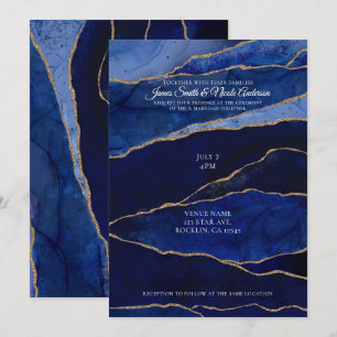 Invitation Mariage minimaliste glamour moderne agate bleu et 