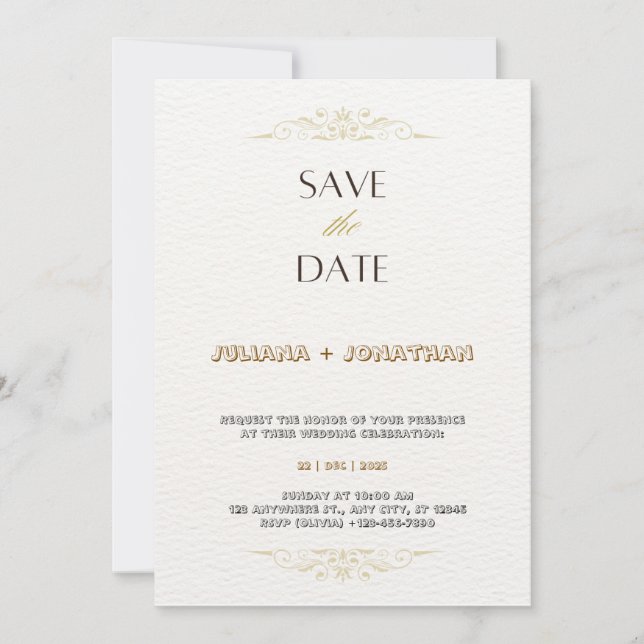 Invitation Mariage minimaliste Gold et White (Devant)