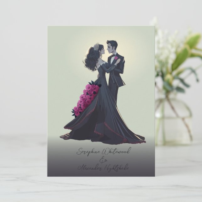Invitation Mariage minimaliste gothique romantique (Debout devant)