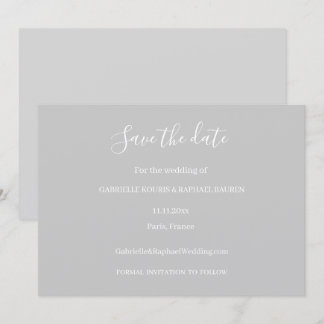 Invitation Mariage minimaliste gris et blanc pour annoncer la