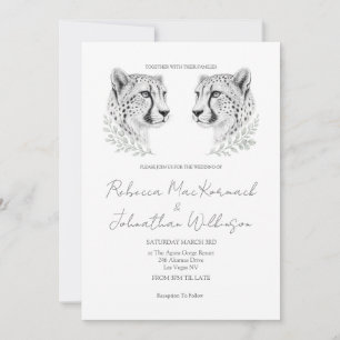 Invitation Mariage Minimaliste Guépard Chic Noir Script Grand