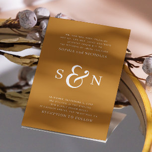 Invitation Mariage minimaliste jaune moutarde - Typographie