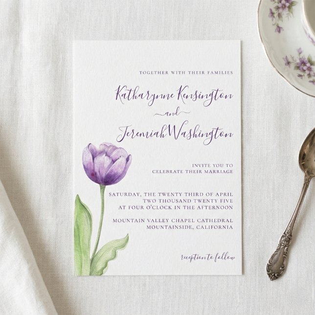 Invitation Mariage minimaliste Lavender Purple Tulip (Créateur téléchargé)