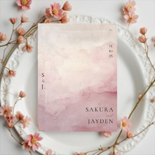 Invitation Mariage Minimaliste Lavis Aquarelle Rose Pâle