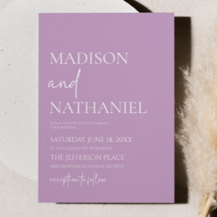 Invitation Mariage minimaliste Lilac Purple Simple Élégant