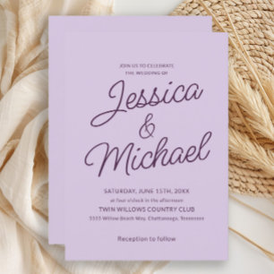 Invitation Mariage minimaliste lilas violet écriture scriptur