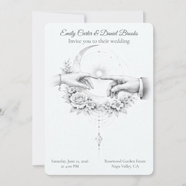 Invitation Mariage Minimaliste Mains Couple Romantique (Devant)