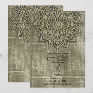 Invitation Mariage Minimaliste Mandala Brun Terreux Rustique