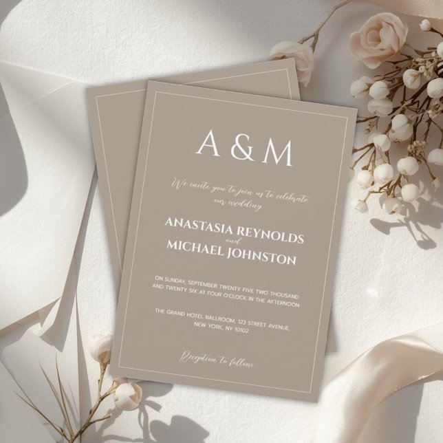 Invitation Mariage minimaliste marron clair moderne (Créateur téléchargé)