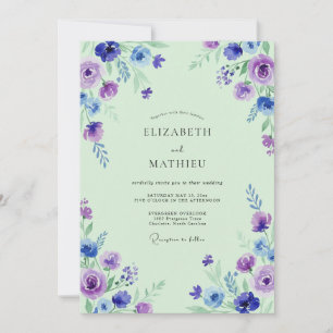 Invitation Mariage Minimaliste Menthe Améthyste Fleur Sauvage