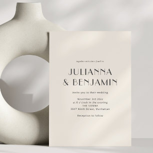 Invitation Mariage minimaliste moderne Art Déco ivoire noir