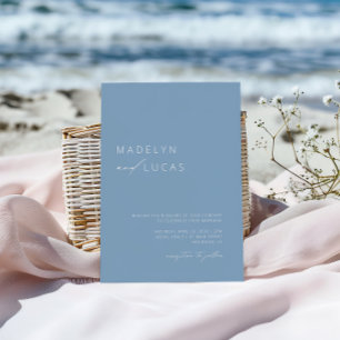 Invitation Mariage minimaliste moderne avec code QR bleu pous