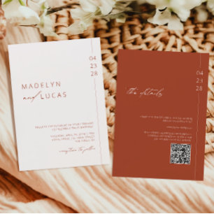 Invitation Mariage minimaliste moderne avec QR code en terre 