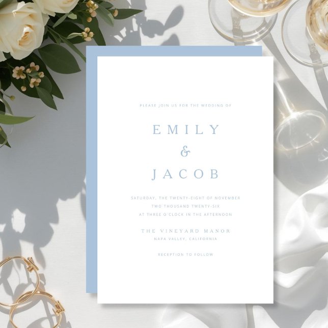 Invitation Mariage Minimaliste Moderne Bleu (Minimalist Modern Blue Wedding Invitation)
