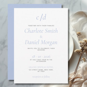 Invitation Mariage minimaliste moderne bleu blanc