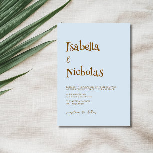 Invitation Mariage minimaliste moderne bleu brume et marron