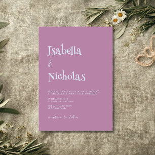 Invitation Mariage minimaliste moderne bleu brume et mauve