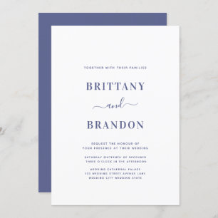 Invitation Mariage minimaliste moderne bleu et blanc