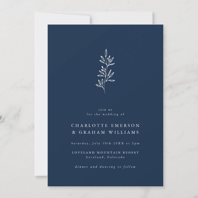 Invitation Mariage Minimaliste Moderne Bleu Marine (Devant)