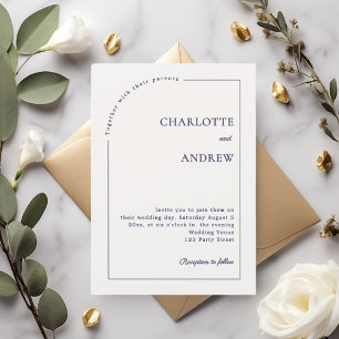 Invitation Mariage minimaliste moderne bleu marine ivoire