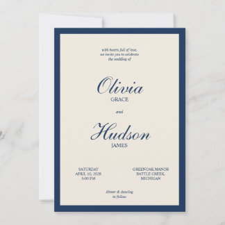 Invitation Mariage Minimaliste Moderne Bleu Nuit et Ivoire